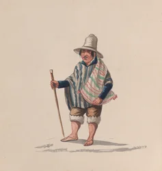 En peruviansk mand, fra en gruppe tegninger, der forestiller peruviansk kostume, ca. 1848.