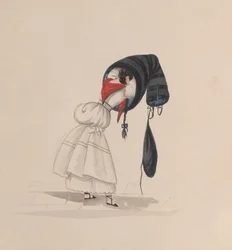 En kvinde, der tager sin saya på, set bagfra, fra en gruppe tegninger, der forestiller..., ca. 1848.