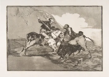 Plade 1 fra The Tauromaquia: Den måde, hvorpå de gamle spaniere jagede tyre på hor..., 1816.