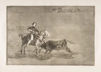 Plade 22 fra Tauromaquia: Den berømte Pajueleras mandlige mod i [ringen] ved..., 1816.