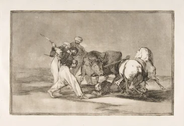 Tavle 3 fra Tauromaquia: Maurerne bosatte sig i Spanien og opgav overtroen hos..., 1816.