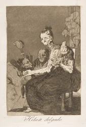 Plade 44 fra Los Caprichos: De spinder fint Hilan delgado., 1799.