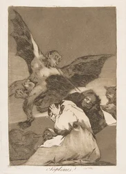 Plade 48 fra Los Caprichos: Tale-Bearers-Blasts of Wind Soplones., 1799.