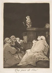 Tallerken 53 fra Los Caprichos: Sikke et gyldent næb! Que pico de Oro!, 1799.