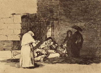 En kvindes velgørenhed. 1810-1820. (15,5 x 20,6 cm). Tavle 49 fra »Krigens rædsler«. Spanien. Madrid (autonomt område). Madrid. Nationalbiblioteket