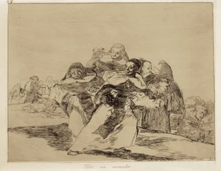 GOYA Y LUCIENTES, Francisco de (1746-1828). Alt er topsy-turvy. 1810-1820. (17,6 x 22,2 cm). Plade 42 af "The Disasters of War". Ætsning. SPANIEN. MADRID (AUTONOM FÆLLESSKAB). Madrid. Prado Museum