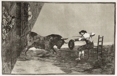 Martínchos dristighed (sandsynligvis Antonio Ebassum) i arenaen i Zaragoza. 1816. (24,9 x 35,7 cm). Tavle 18 fra »Tyrefægtningens kunst«. Spanien. Madrid (autonomt område). Madrid. Nationalbiblioteket