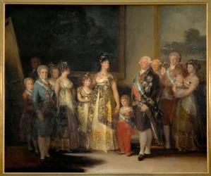 Den spanske kong Karl IV og hans familie, dronning Louisa og deres børn (maleri på lærred)