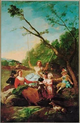 Gyngen, tegneserie til et billedtæppe (maleri på lærred)