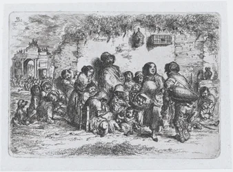 Tavle 11: en gruppe mennesker udendørs, fra rækken af skikke og tidsfordriv fra Spanien, 1850.