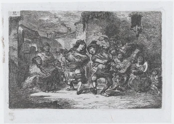 Tavle 17: gademusikanter og dansende figurer, fra rækken af skikke og tidsfordriv fra..., 1850.