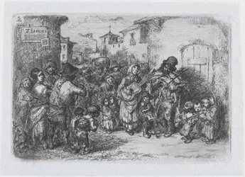 Plade 3: en gruppe gademusikanter, fra rækken af skikke og tidsfordriv fra det spanske ..., 1850.
