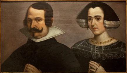 Portræt af et ungt par, der beder. Maleri af Francisco Pacheco (1564-1644), cirka 1630. Museum of Fine Arts i Sevilla, Spanien.
