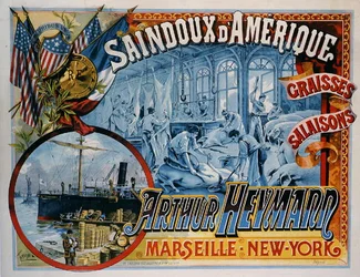 Plakat med reklame for Arthur Heymanns amerikansk animalsk fedt (farvelitografi)