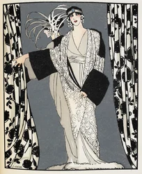 Blanc et noir. En kvinde iført et kostume tegnet i 1855 af John Redfern, illustration fra "La Gazette du Bon Ton"