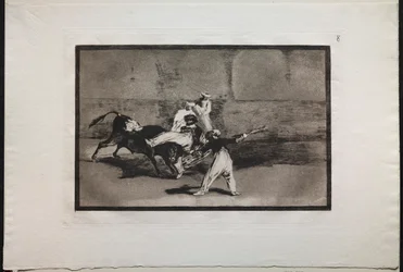 Tyrefægtninger: En maurer stanget af en tyr i arenaen, 1876.