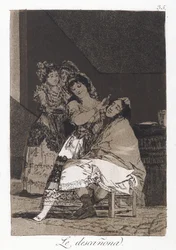 She Fleeces Him (Le descanona), plade 35 af Los Caprichos, ca. 1797-98 (ætsning og akvatint på papir)
