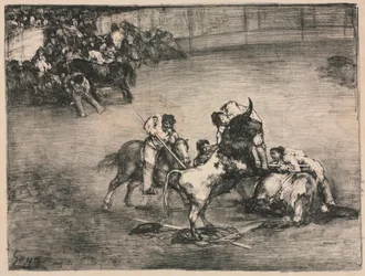Tyrene fra Bordeaux: Picador fanget af en tyr, 1825.
