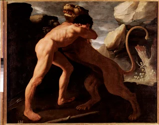 Hercules and the Lion of Nemee, detalje (olie på lærred