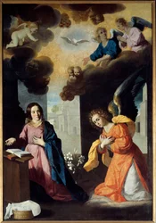 Bebudelsesmaleriet af Frans af Zurbaran (1598-1664) 1638 søn. 2,67x1,85 m. Grenoble. Museum for Skønne Kunster