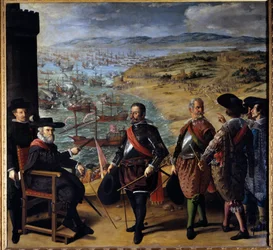 Forsvaret af Cadiz (Cadiz, Spanien) mod englænderne. De engelske tropper erobrede tårnet i Cadiz den 1. november 1625 for at opsnappe guld og sølv fra Amerika. Den siddende karakter er Fernando Giron, guvernør i byen, fælder i tårnet di