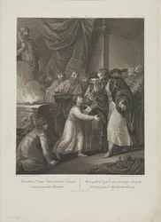 Mieszko I af Polen modtager tonsuren af Smuglewicz, Franciszek (1745-1807). Litografi, slutningen af 1700-tallet. Privat Samling