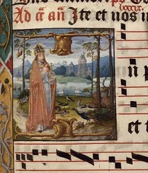 MS.41.f.84r Gud omgivet af fugle og dyr, Antifon for Septuagesima (3. søndag før fastelavn), ca. 1490-1500 (vellum)