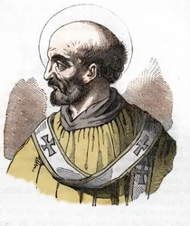 Antik: repræsentation af pave Sixtus II (Sixtus eller Sisto) (258) Tegning fra "" Misteri del Vaticano"" af Franco Mistrali