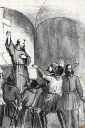 Fjerde Venedig-osmanniske krig: Kirken opfordrer til at slå muslimer på tærsklen til slaget ved Lepante søslag, som opstod den 7. oktober 1571 i Patras-bugten, Grækenland (kristen koalition dagen før slaget ved Lepanto under OttomanðVeneti