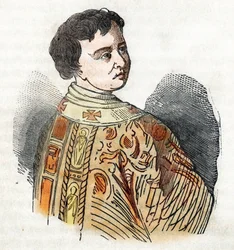 Middelalder: repræsentation af pave Benedikt IX (benedetto, Benedikt eller Benedictus) (1032-1044) Tegning fra "Misteri del Vaticano" af Franco Mistrali