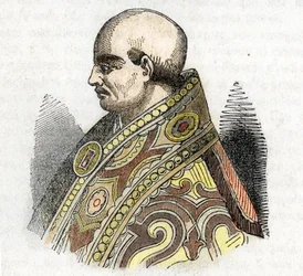 Keskiaika: esitys paavi Urbanus IV:stä (Urban tai Urbanus tai Urbano) (1261-1264) Piirros Franco Mistralin "Misteri del Vaticanosta"