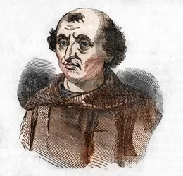 Portræt af Arnaud de Brescia (Arnaldo da brescie) (1090 - 1155), italiensk politisk og religiøs reformator (Arnold af Brescia eller arnaldus italiensk kanon regulær fra Lombardiet) Tegning fra "Misteri del vaticano"" af Franco Mistrali