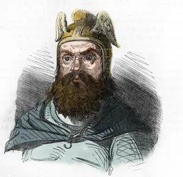 Portræt af Attila (395-453) Hunnernes konge - tegning fra "I misteri del vaticano"" af Franco Mistrali 1843