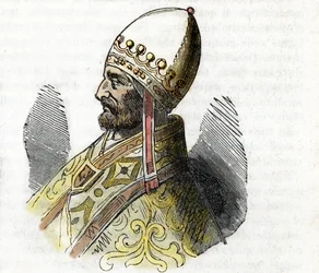 Portræt af pave Adrien IV (Nicolas Breakspear (eller Breakspeare)) (1100-1159) (Adrian, adrianus eller adriano) Tegning fra "Misteri del vaticano" af Franco Mistrali