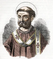 Portræt af pave Libere (Liberius) (352-366) Indgravering fra "I misteri del vaticano" af Franco Mistrali 1843