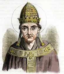 Portræt af pave Sylvestre I (Silvestre eller Sylvester eller Silvestro) (314-335) - Tegning fra "Misteri del Vaticano" af Franco Mistrali