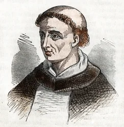 Portræt af Saint Dominica af Guzman (1170-1221), grundlæggeren af den Dominikanske Orden (Saint Dominic) Tegning fra "Misteri del Vaticano" af Franco Mistrali