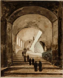Munke på trappen i Villa of Maecenas i Tivoli