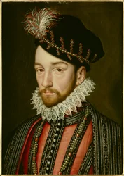 Portræt af Karl IX (1550 - 1574). Maleri af Francois Clouet (1515-1572)