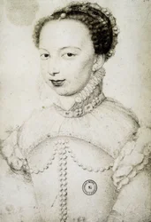 Portræt af Marguerite de Valois, kendt som dronning Margot (1553-1615), dronning af Navarra, Henrik 4.s første hustru, efter François Clouet