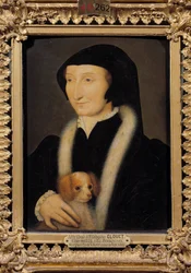 Portræt af Margarita af Angoulema (1492-1549) Dronning af Navarra, søster til Francois I. Maleri tilskrevet Francois Clouet (1515-1572). 16. århundrede søn. 0,31 x 0,24 m Chantilly, museum Conde