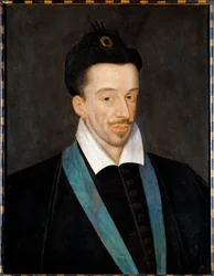 Portræt af Henrik III (1551-1589); Maleri tilskrevet Francois Quesnel (1543-1616), der forestiller kongen iført den blå snor af Helligåndsordenen, som han indstiftede i 1578; Mål: 66 x 52 cm; omkring 1582-1586; Musée du Louvre