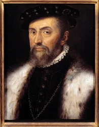 Portræt af Anne Duc de Montmorency (1492-1567) Connetable fra Frankrig. Atelier de Francois Clouet (1515-1572), v. 1555. Olie på træ. Mål: 0,32 x 0,28m. Olie på træ.