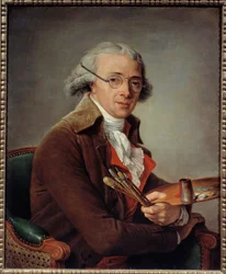 Portræt af maleren Francois Andre Vincent (1746-1816) Kunstneren holder sin palet og bærer briller. Maleri af Adelaide Labille Guiard (1749-1803) 1700-tallet søn. 0,73x0,59 m - Portræt af maleren Francois Andre Vincent (1746-1816). Kunstneren