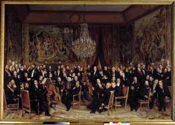 Aften på Louvre med greven af Nieuwerkerke Blandt gaverne: Francois Marcellin Certain de Canrobert (1809-1895), Eugene Delacroix (1798-1863), Camille Doucet (1812-1895), Jacques Fromental Levy dit Halevy (1799-1862) , Baron Georges Haussmann (