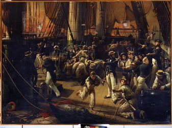 Forberedelser til ombordstigning. Maleri af Francois Auguste Biard (1798-1882). Olie på lærred, 160 x 220 cm