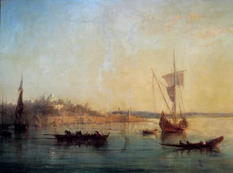 Udsigt over Konstantinopel fra indgangen til Bosporus-maleriet af Francois Pierre Barry (1813-1905) 1869 Søn. 0,64x1 m Marseille, Musee des Beaux Arts