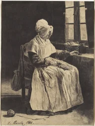 En kvinde, der strikker