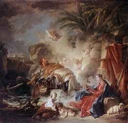 ""Rest on the Flight into Egypt"" (Rest on the Flight into Egypt) Maleri af Francois Boucher (1703-1770) 1757 Hermitage Museum, Sankt Petersborg