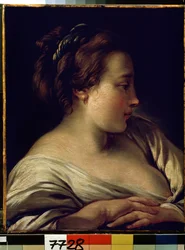 ""Portræt af en ung pige"" (Hoved af en pige) Maleri af Francois Boucher (1703-1770) 1740-1750 Dim. 36x28 cm Eremitagemuseet, Sankt Petersborg (Saint-Petersburg)